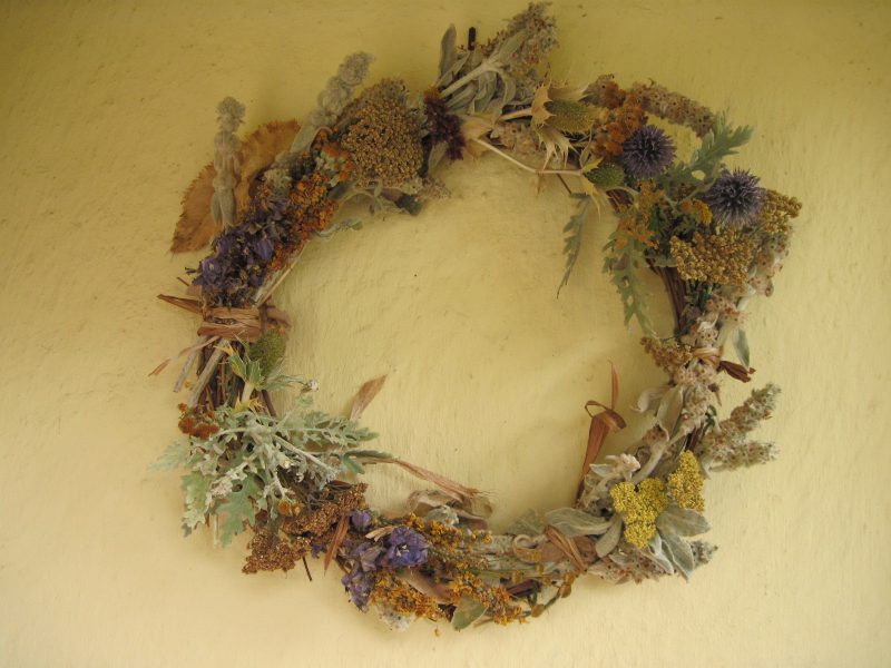 Wreath made from dead flower stalks