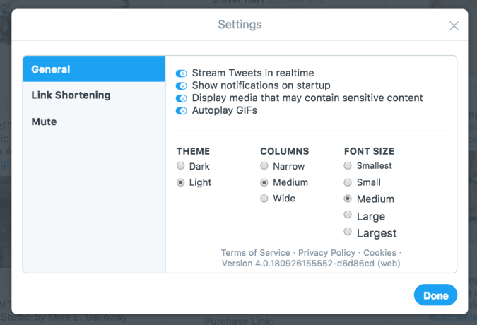 TweetDeck Settings