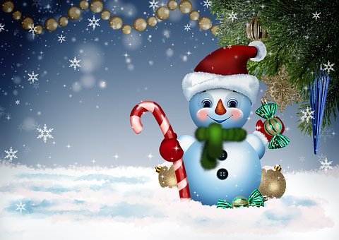 Snowman with candy cane
